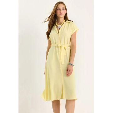 Rochie midi  LUCCI - decolteu in V - cu nasturi - galben - textil