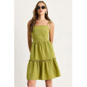 Rochie midi  LUCCI - decolteu patrat - verde - textil
