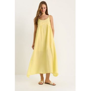 Rochie midi -  LUCCI - galben - bumbac - cu buzunar