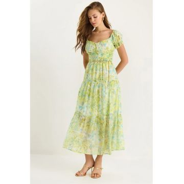 Rochie midi  LUCCI - guler in forma de inima - verde - textil