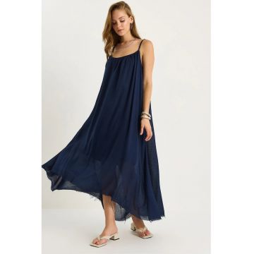 Rochie midi -  LUCCI - guler rotund - bleumarin - bumbac