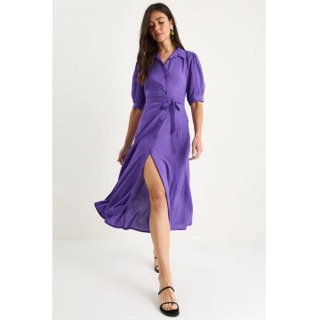 Rochie midi  LUCCI - inchidere cu nasturi - guler camasa - violet - textil