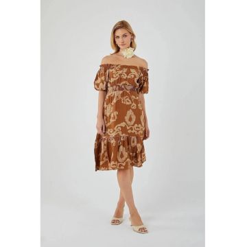 Rochie midi  Mixray - floral - maro - textil