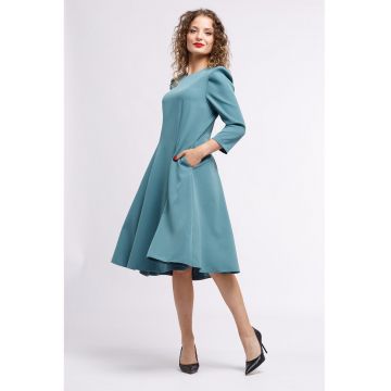 Rochie midi plisata cu buzunare laterale