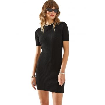 Rochie Midi -  Slim Fit - Negru - Tricot -