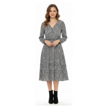 Rochie midi tip A line cu decolteu in V -