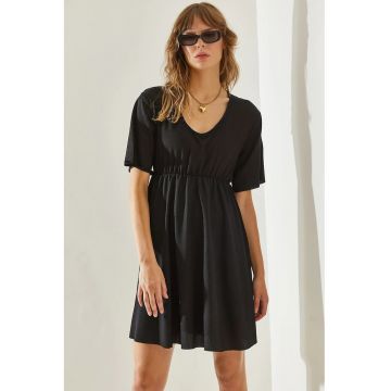 Rochie mini  decolteu in V - negru - jerseu