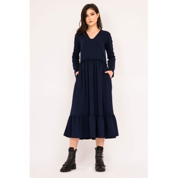 Rochie navy evazata cu buzunare