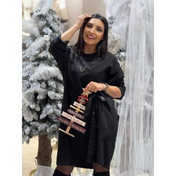 Rochie neagra din vascoza cu insertie din paiete