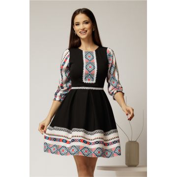 Rochie scurta neagra cu motive etno