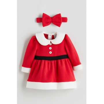 Set de rochie cu model de Craciun si bentita