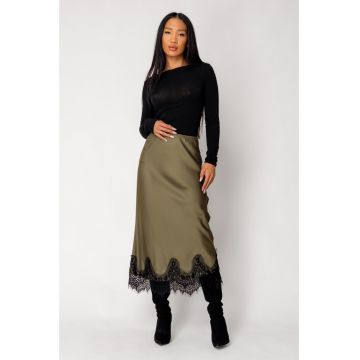Fusta lunga cu dantela Kaki 18581
