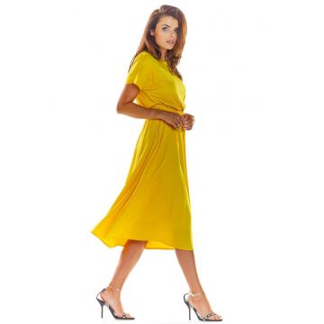 Midi Rochie Maneca scurta - Viscoza Galben A296
