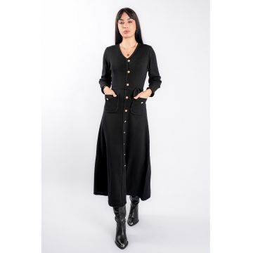 Rochie Black cu nasturi aurii si cordon impletit