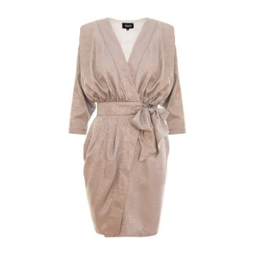 Rochie Cămașă Bej Shimmer Cu Curea