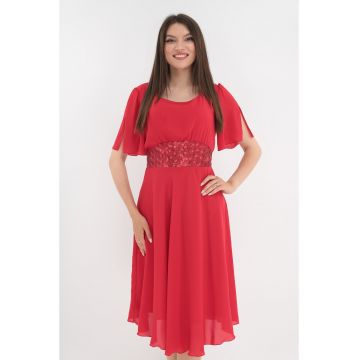Rochie clos rosie cu cordon din paiete
