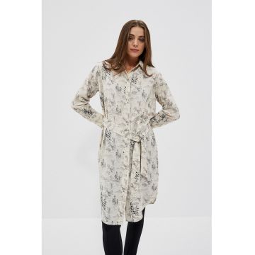 Rochie  cu imprimeu negru - curea - bej -