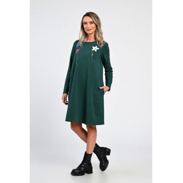 Rochie Dama -  A-Line - cu Buzunare Laterale si Pictura Realizata Manual V363