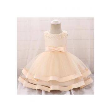 Rochie  De Ocazie - Cu Perlute - Uni - Fara maneca - Ivoire