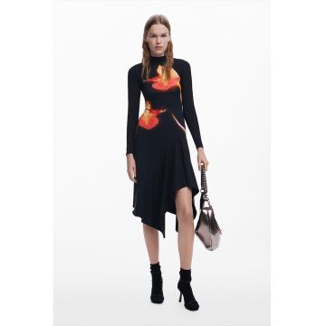 Rochie din amestec de bumbac cu terminatie asimetrica