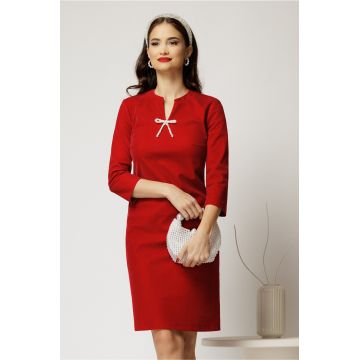 Rochie DY Fashion scurta bordo din catifea fixa cu funda perla