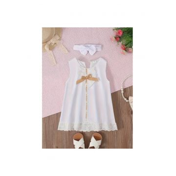 Rochie Eleganta  Model AL 11222 cu bentita - Alb - 3-6 luni -