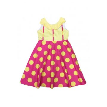 Rochie fete Gouspin - roz cu buline galbene