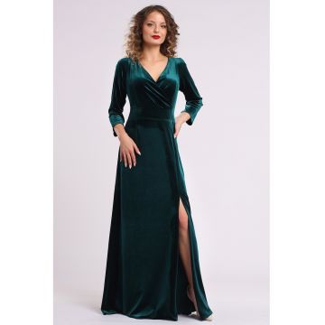 Rochie lunga din catifea cu slit lateral