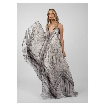 Rochie lunga din matase cu imprimeu grafic