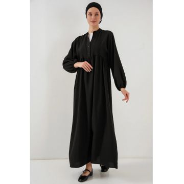 Rochie maxi dama - HiCCUP - poliester - decolteu in V si nasturi - negru