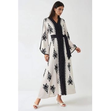 Rochie maxi -  detalii cambrate - negru - textil