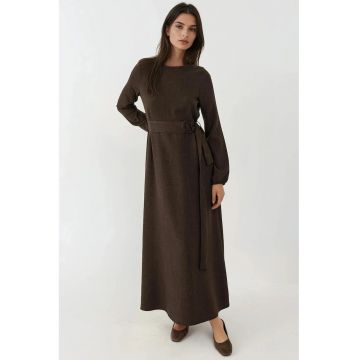 Rochie Maxi -  Detaliu Arcuit - Maro Mocha Inchis - Textil