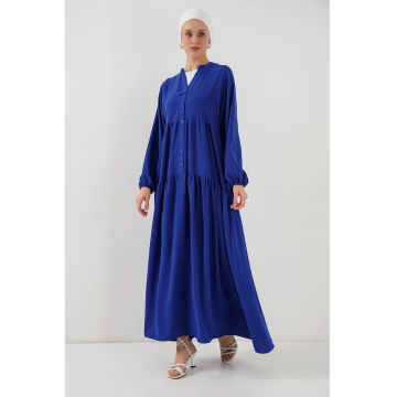 Rochie maxi - HiCCUP - decolteu in V - inchidere cu nasturi - albastru indigo - textil