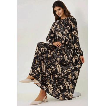 Rochie maxi -  imprimeu floral - negru - viscoza