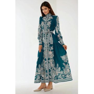 Rochie maxi -  imprimeu - maneca lunga - verde