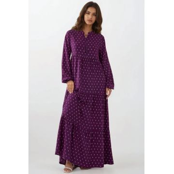 Rochie maxi  maneca lunga - magenta - textil