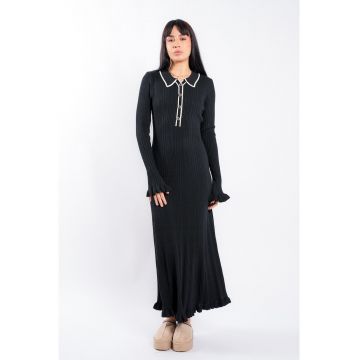 Rochie midi Black cu guler contrastant
