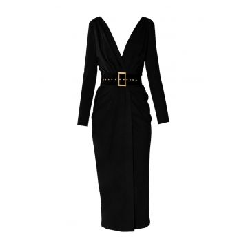 Rochie midi cu decolteu in V si curea Sting