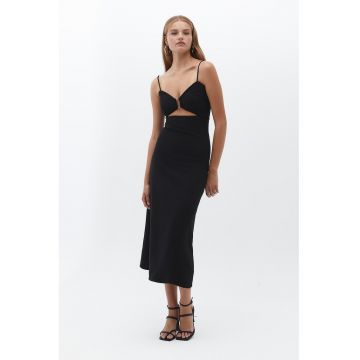Rochie midi cu decupaj keyhole pe partea din fata