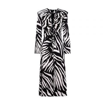 Rochie midi cu imprimeu zebră alb-negru și decupaje
