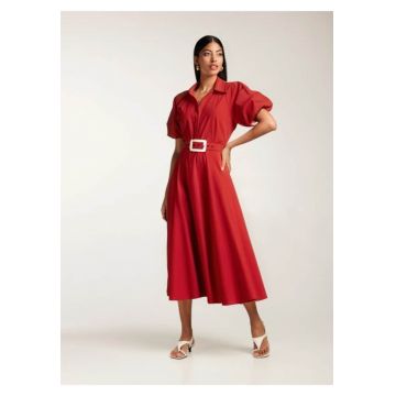 Rochie midi din bumbac tip camasa cu maneci scurte Oman