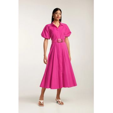 Rochie midi din bumbac tip camasa cu maneci scurte Oman