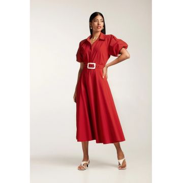 Rochie midi din bumbac tip camasa cu maneci scurte Oman