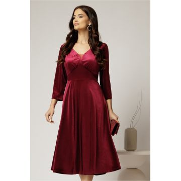 Rochie midi din catifea bordo cu decolteu V