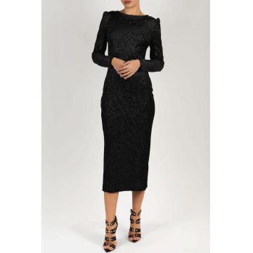 Rochie midi din catifea cu maneci lungi
