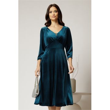 Rochie midi din catifea verde cu decolteu V