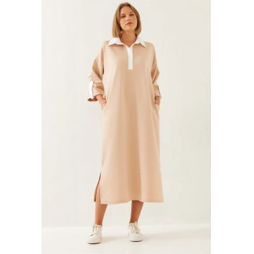 Rochie midi  guler camasa - bej