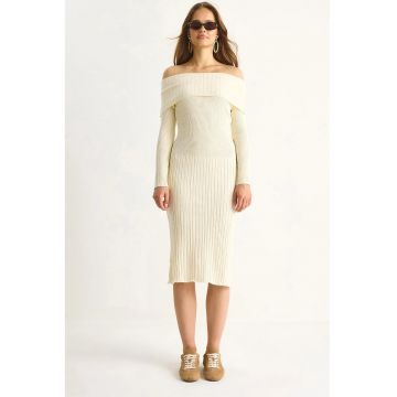 Rochie Midi -  nervuri - tricot - Fildes Natural -