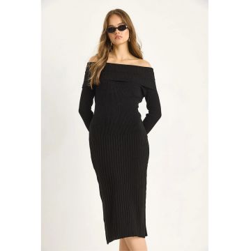 Rochie midi -  tricot - Negru -
