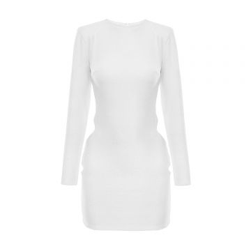 Rochie mini albă cu mânecă lungă și guler rotund